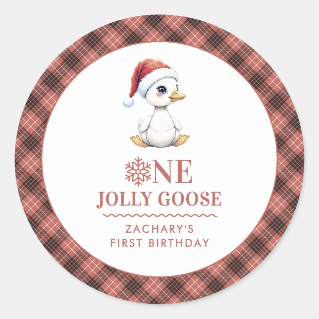 Custom One Jolly Goose December First Birthday Runder Aufkleber (Vorderseite)