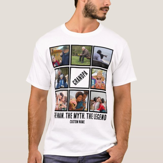 Custom Opa der Mann Mythos Legende 8 Foto Collage T-Shirt (Vorderseite)
