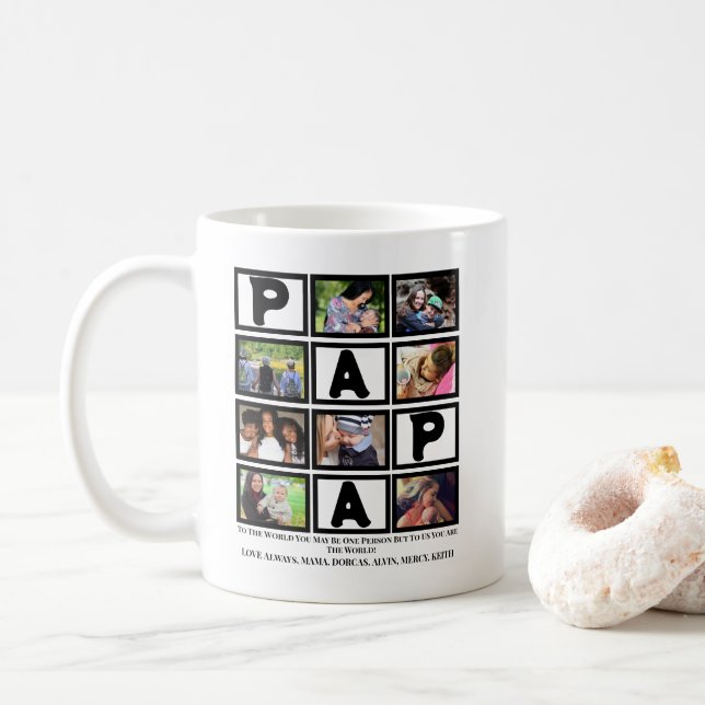 Custom Opa Vathers Day Papa 9 FotoCollage Kaffeetasse (Mit Donut)