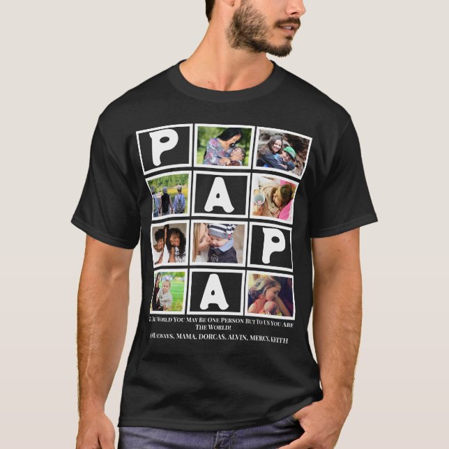Custom Opa Vathers Day Papa 9 FotoCollage T-Shirt (Vorderseite)