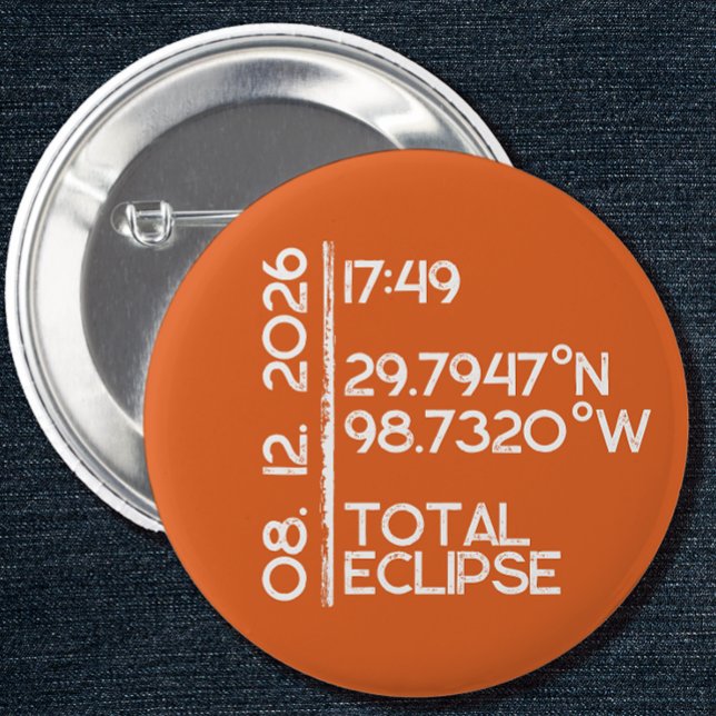 Custom Orange 2026 Solar Eclipse Button (Solar Eclipse Keepsake Pin)