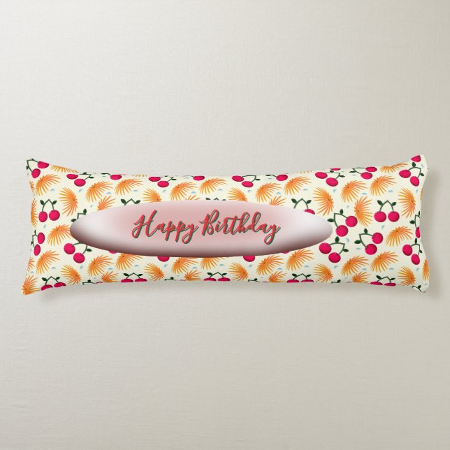 Custom Orange Floral Cherry Pattern  Seitenschläferkissen (Vorderseite)