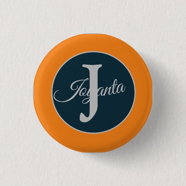 Custom  orange greay blue Monogram Elegant Button (Vorderseite)