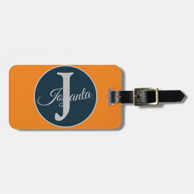 Custom  orange greay blue Monogram Elegant Gepäckanhänger (Vorderseite horizontal)