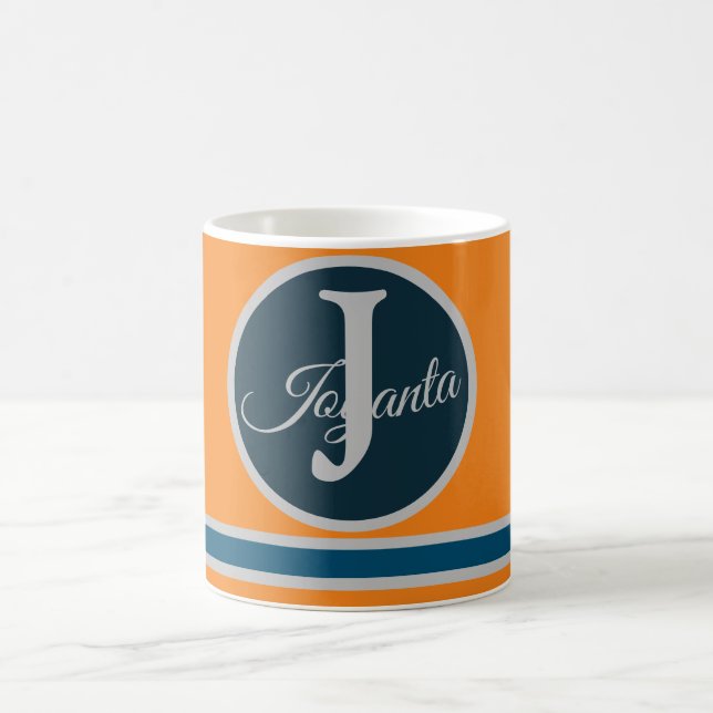 Custom  orange greay blue Monogram Elegant Kaffeetasse (Mittel)