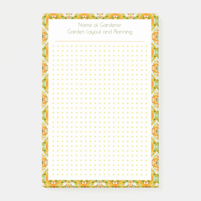 Custom Orange Green Dot Grid Garden Layoutplaner Post-it Klebezettel (Vorderseite)