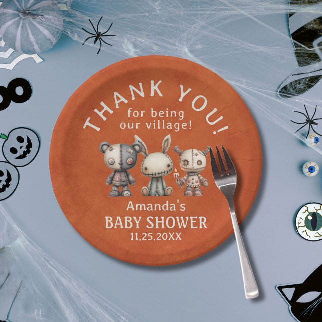 Custom Orange Halloween nimmt Village Baby Dusche Pappteller (Custom Orange Halloween Takes Village Baby Shower Paper Plates)
