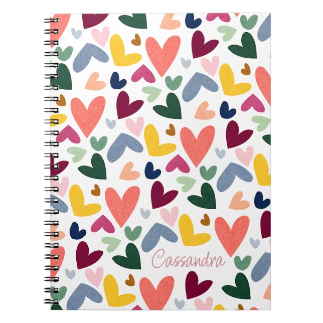 Custom Orange Mint Green Pink Blue Hearts Art Notizblock (Vorderseite)