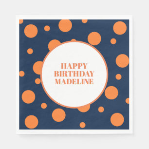 Custom Orange Navy Blue Polka Dot Birthday Party Serviette