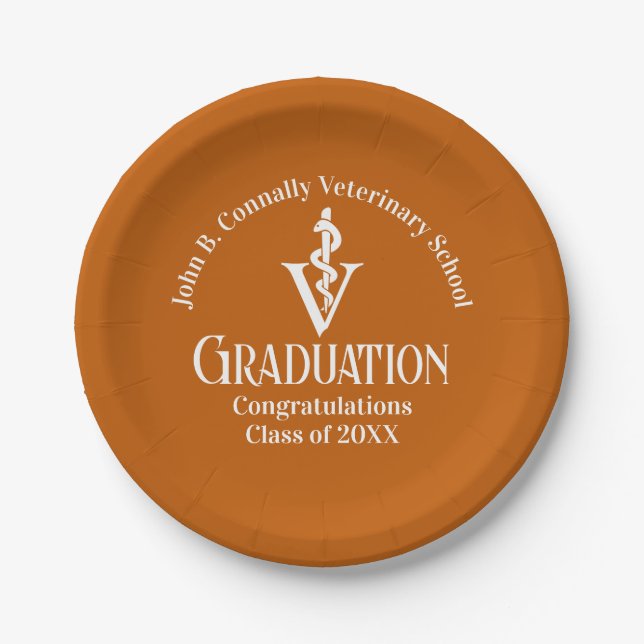 Custom Orange Veterinary School Graduation Party Pappteller (Vorderseite)