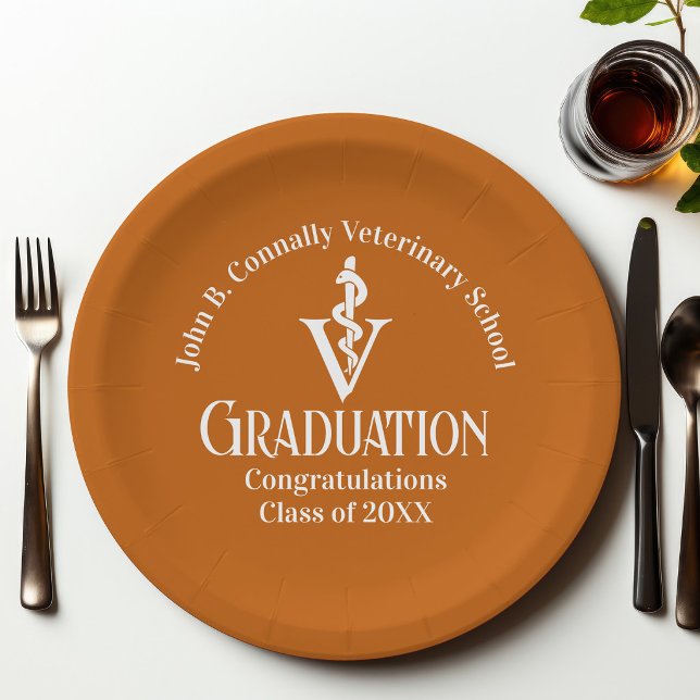 Custom Orange Veterinary School Graduation Party Pappteller (Von Creator hochgeladen)