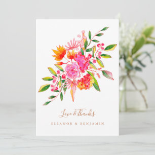 Custom Orange Watercolor Floral Foto Hochzeit Dankeskarte