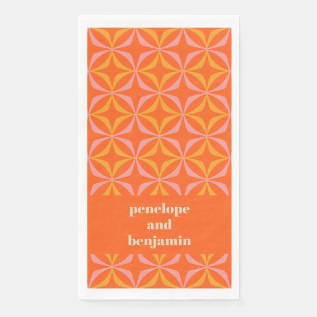 Custom Orange Yellow Retro Typografy Wedding Serviette (Vorderseite)