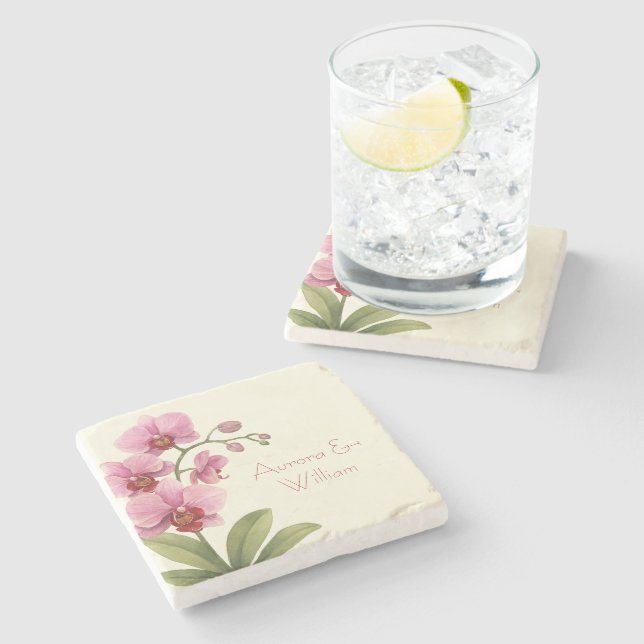 Custom Orchid Floral Stone Coaster Steinuntersetzer (Seitenansicht)
