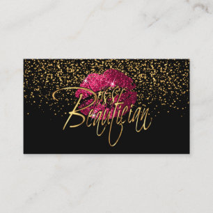Custom Order - Gold Confetti & Hot Pink Lippen Visitenkarte