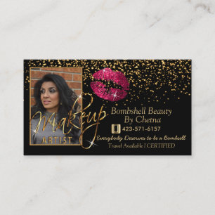 Custom Order - Gold Confetti & Hot Pink Lippen Visitenkarte