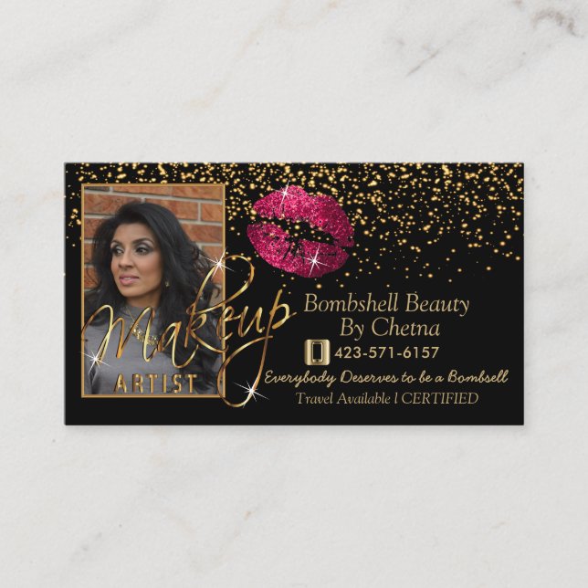 Custom Order - Gold Confetti & Hot Pink Lippen Visitenkarte (Vorderseite)