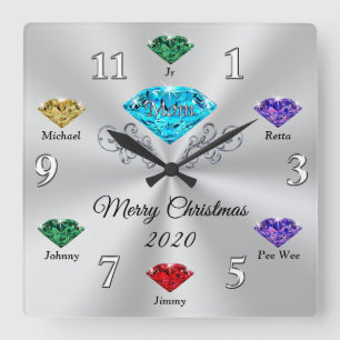 Custom Order Your Birthstone Christmas Clock Quadratische Wanduhr