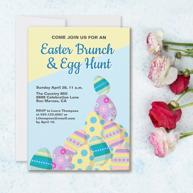 Custom Ostereier Jagd bunten Frühling Einladung (easter brunch and egg hunt invitation . colorful and fun design.)