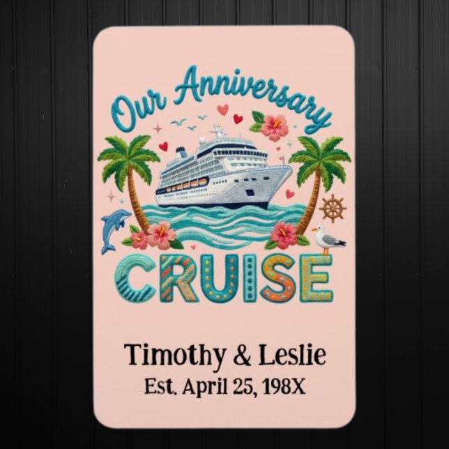 Custom Our Anniversary Faux Embroidery Cruise Door Magnet (Von Creator hochgeladen)