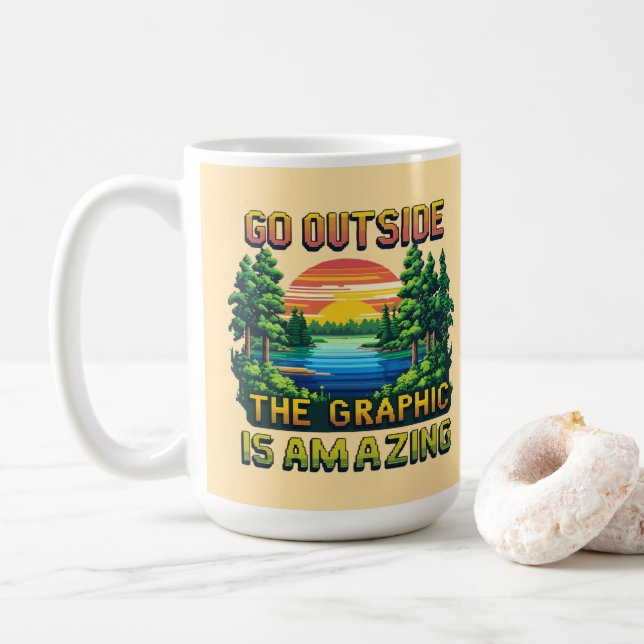 Custom Outdoor Nature Scene Pixel Art Graphic  Kaffeetasse (Mit Donut)