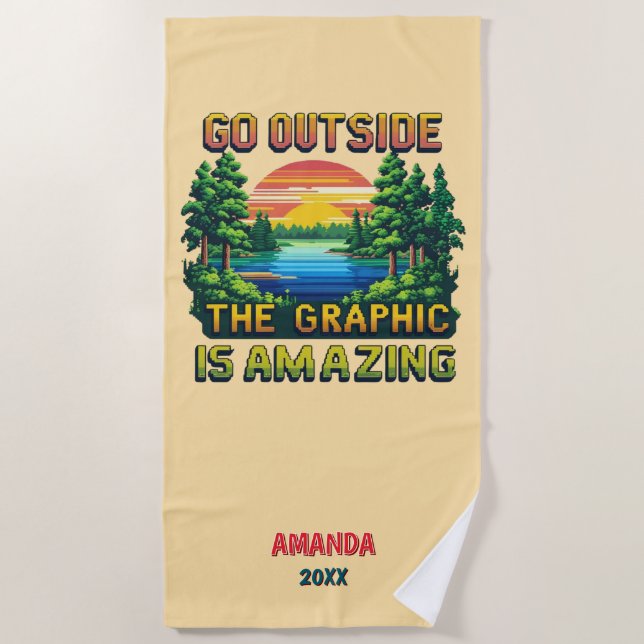 Custom Outdoor Nature Scene Pixel Art Graphic  Strandtuch (Vorderseite)