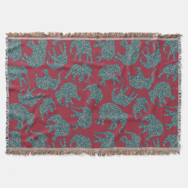Custom Paisley Elefanten auf Deep Red Throw Blanke Decke (Vorderseite)