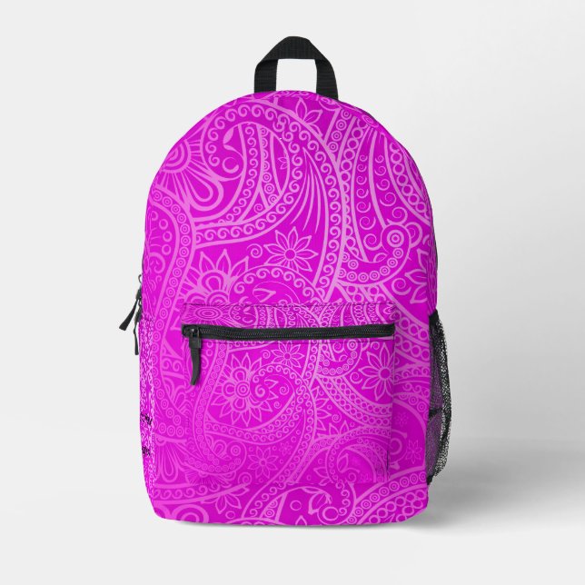 Custom Paisley Magenta farbenfrohe Muster Ästhetik Bedruckter Rucksack (Vorderseite)