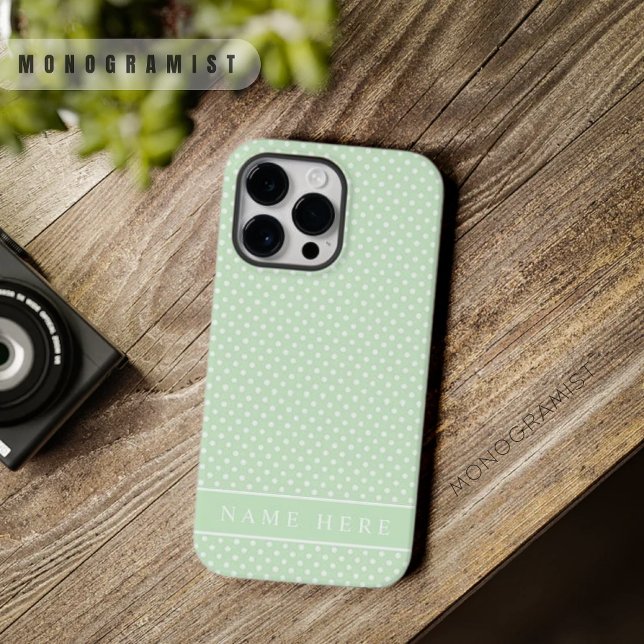 Custom Pale Pastel Green White Polka Dot Design Case-Mate iPhone Hülle (Custom Pale Pastel Green White Polka Dot Design Case-Mate iPhone Case)