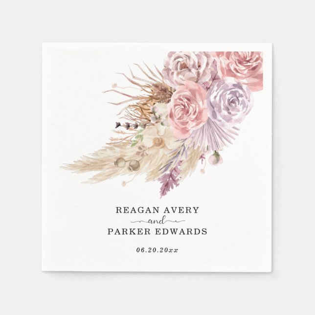 Custom Pampas Grass Lila Hochzeit Serviette (Vorderseite)