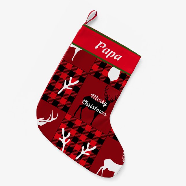 Custom Papa Weihnachts trendy niedlich Büffel kari Kleiner Weihnachtsstrumpf (Vorderansicht (hängend))
