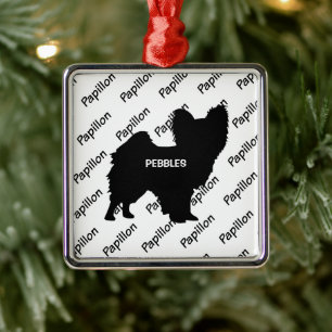 Custom Papillon Dog Silhouette Ornament Aus Metall