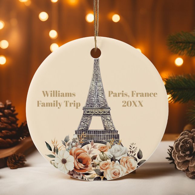 Custom Paris Trip Eiffel Tower Floral Christmas Keramik Ornament (Von Creator hochgeladen)