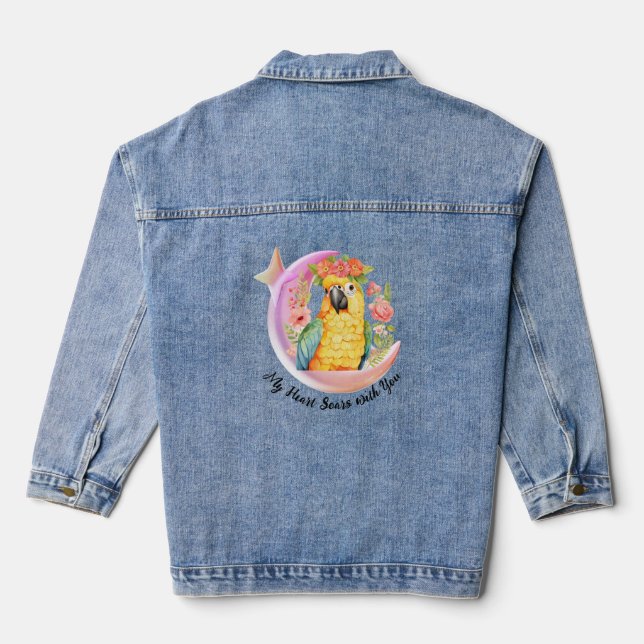 Custom Parrot Moon & Floral Denim Jacket Jeansjacke (Rückseite)