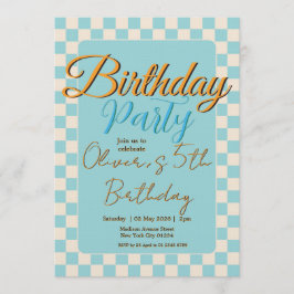Custom Pastel Blue Checkered Birthday Party Einladung