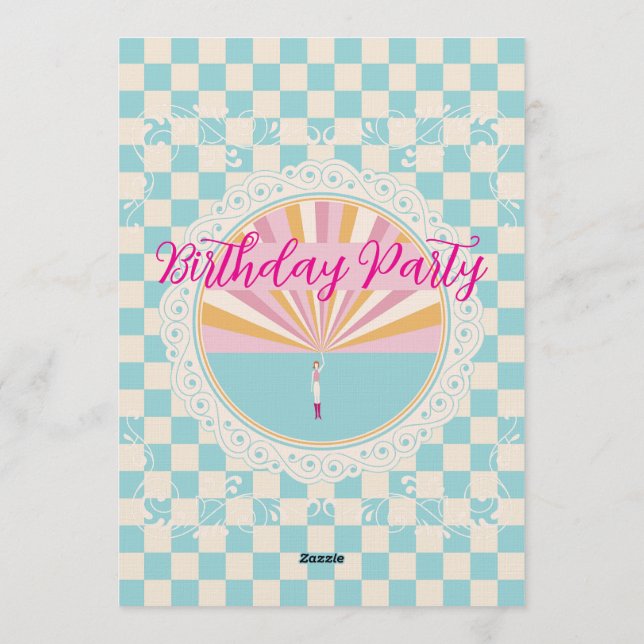 Custom Pastel Blue Checkered Birthday Party Einladung (Rückseite)