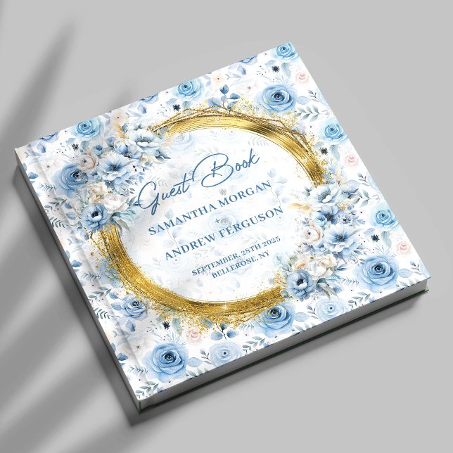 Custom Pastel Blue Gold Glitzer Wedding Guest Book Gästebuch (Custom Pastel Blue Gold Glitter Wedding Guest Book)