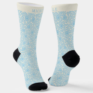 Custom Pastel Blue Green Cream Paisley Muster Socken