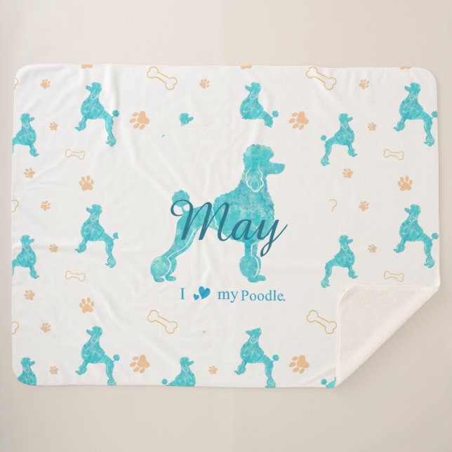 Custom Pastel Blue Poodle Silhouette Blanket Gift Sherpadecke (Vorderseite (Horizontal))