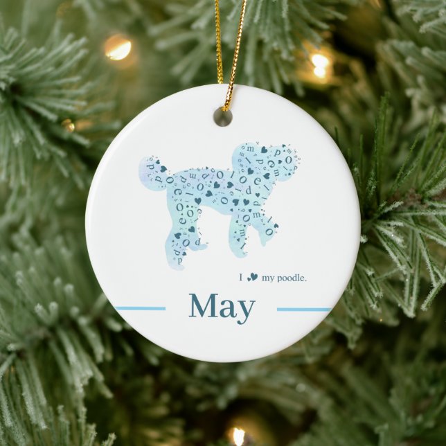 Custom Pastel Blue Poodle Silhouette customizable Keramik Ornament (Baum)