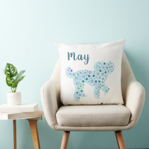 Custom Pastel Blue Poodle Silhouette Throw Kissen