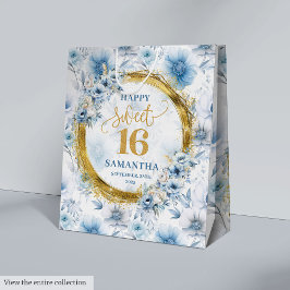Custom Pastel Blue Sweet 16 Gold Glitzer Geschenkt Mittlere Geschenktüte