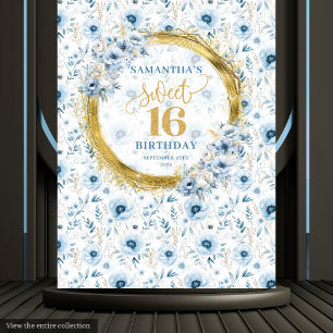 Custom Pastel Blue Sweet 16 Gold Glitzer Tapestry Wandteppich