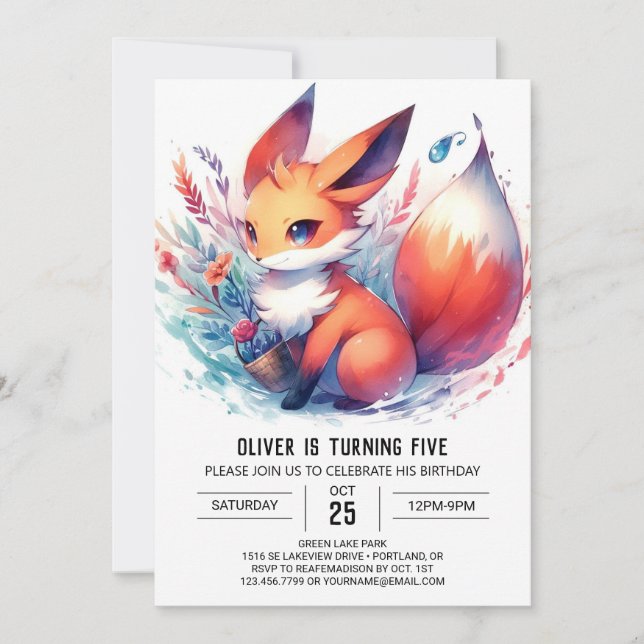 Custom Pastel Fox Geburtstag Einladung (Vorderseite)