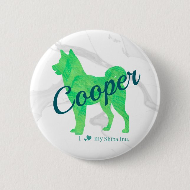 Custom Pastel Green Shiba Inu Silhouette Badge Button (Vorderseite)