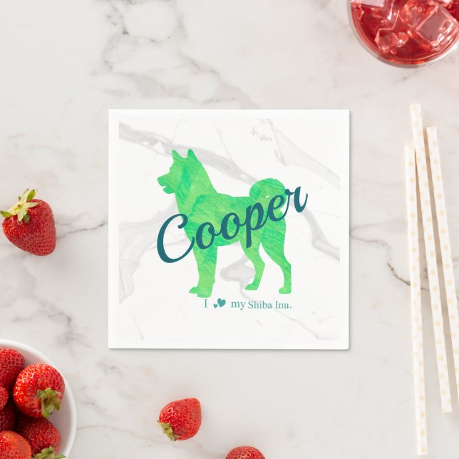 Custom Pastel Green Shiba Inu Silhouette Napkin Serviette (Beispiel)