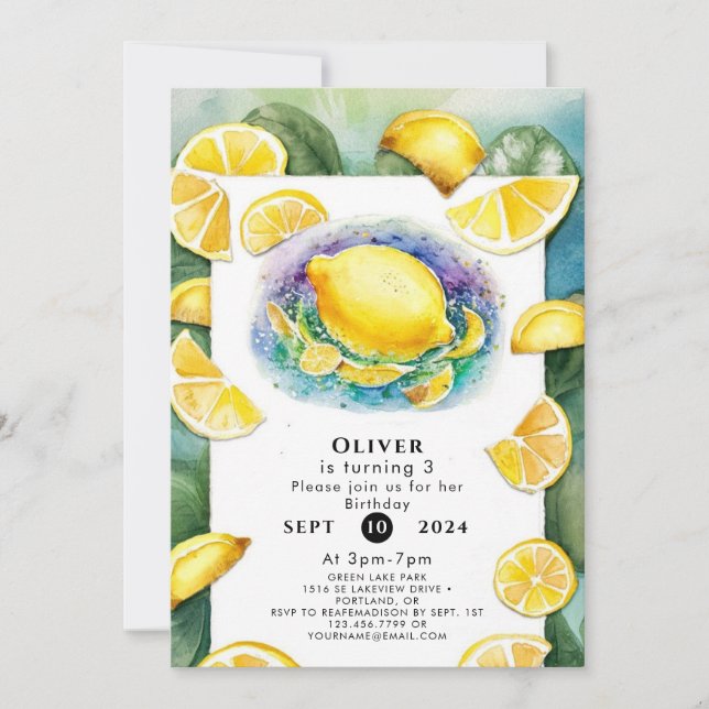 Custom Pastel Lemon Birthday Einladung (Vorderseite)