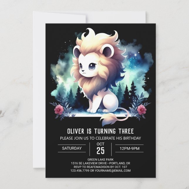 Custom Pastel Lion Birthday Einladung (Vorderseite)