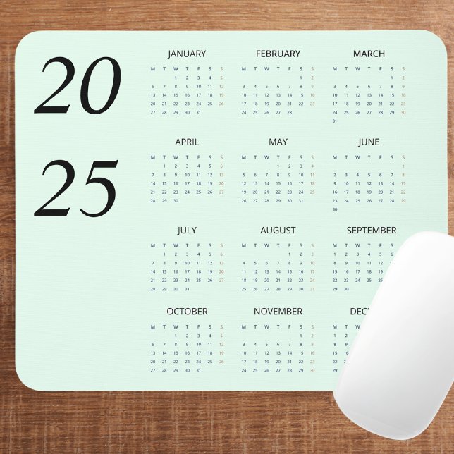 Custom Pastel Mint 2025 Calendar Elegant Mousepad (Von Creator hochgeladen)