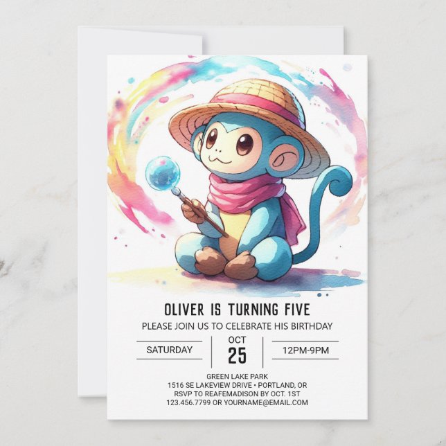 Custom Pastel Monkey Geburtstag Einladung (Vorderseite)